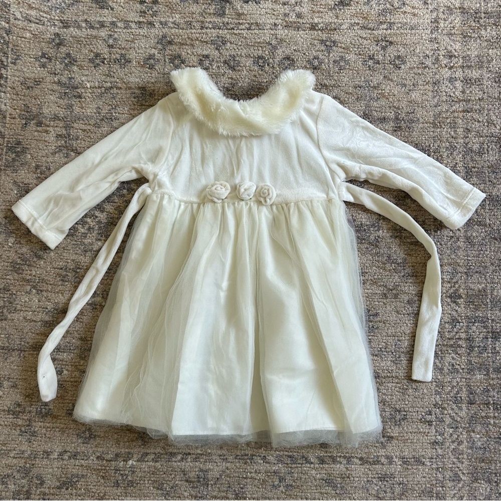 George Cream Formal Kids Dress with Floral Accents
